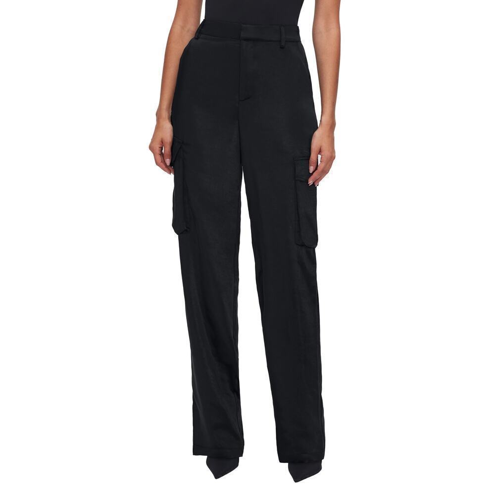 Nordstrom Cargo Pant Washed Satin Straight Leg Trousers Black NWT 10
